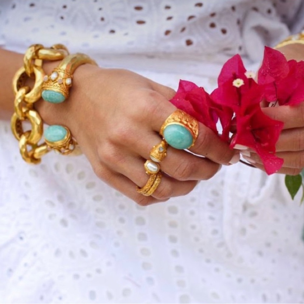 NWT Luxury Bohemian RARE Authentic Julie Vos Amazonite Pearl Hinge Cuff